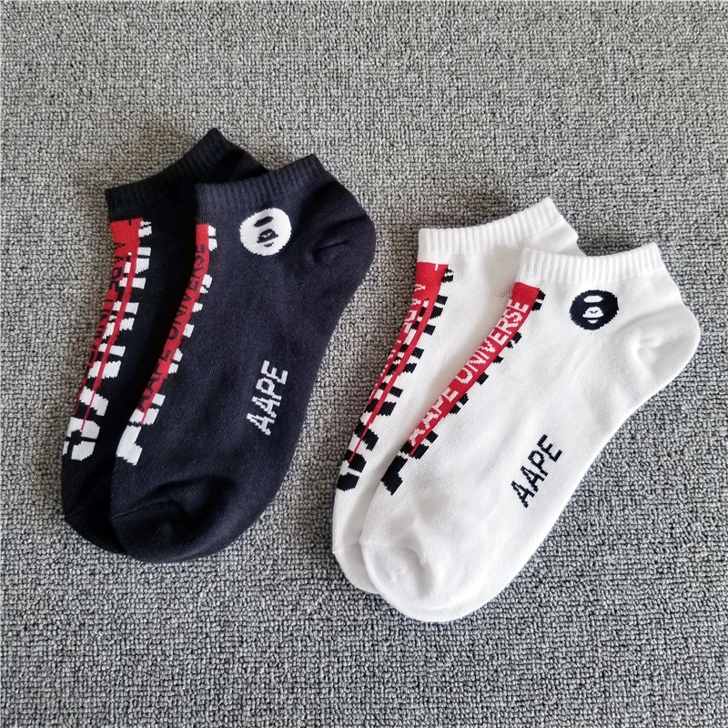 

Ape head tide brand Harajuku men's thin short socks boat socks hip hop skateboard Street trend personalized letters, Black