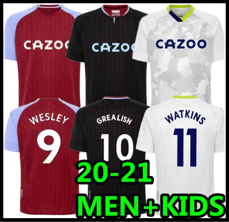 

20 21 Villa home soccer jerseys Grealish M. TREZEGUET Wesley El Ghazi Hourihane Douglas McGinn Barkley Watkins 2020 2021 MAN + KIDS, Home kids