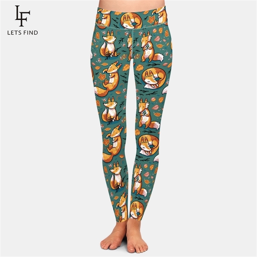 

New 3D Digital Printing Fox Leggings High Waist Elastic Trousers Fashion Plus Size Leggings Casual Legging for Women 201109, Green