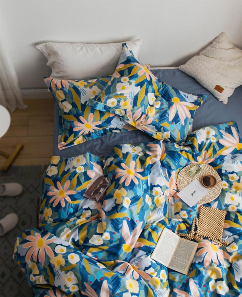 

Pastoral country flower bedding set,full queen king 60s cotton blue floral double home textile bed sheet pillow case duvet cover, Pictur color