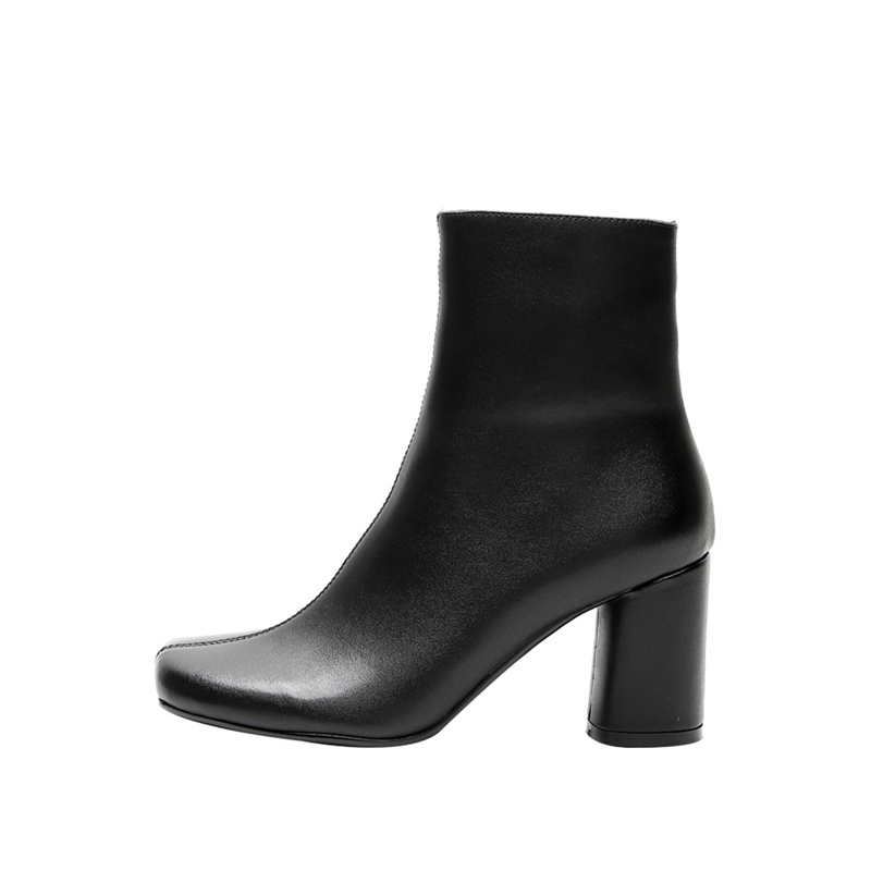 

2021 New Genuine Leather Women's Ankle Boots Comfortable Square Toe Rouned High Pumps Night Club Shoes Woman Heels 7wjd, Beige