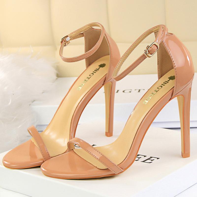 

2021 New Fashion Women 11 8cm High Heels Sandals Lady Fetish Red Strappy Party Dress Shoes Stripper Stiletto Leather Nude Pumps, Nude 8cm