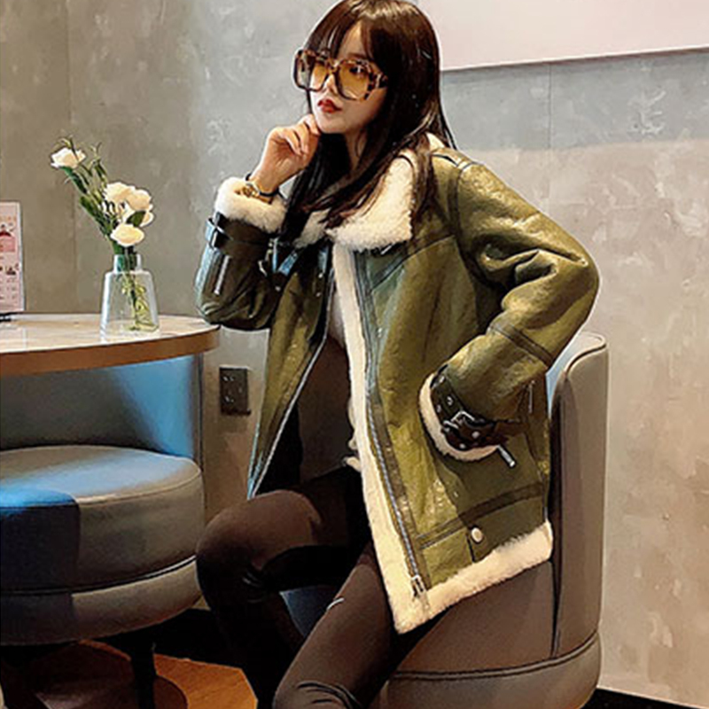 

Ladies 2020 Cool Design a Piece of Skin Real Hot Sheep Fur Female Jacket Ffbb, Green
