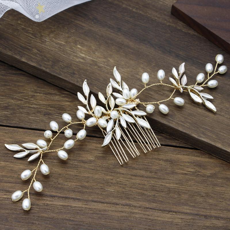 

Hair Clips & Barrettes Handmade Crystal Pearl Cross Border Bride Head Wear Simple Comb Wedding Jewelry