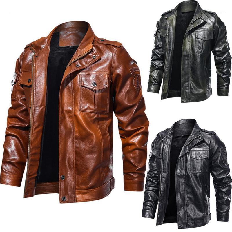 

Men's Plus Velvet PU Jacket Gradient Long Sleeve Stand Collar Large Size Fit Zipper Coat with Pocket Men Coat1, Black