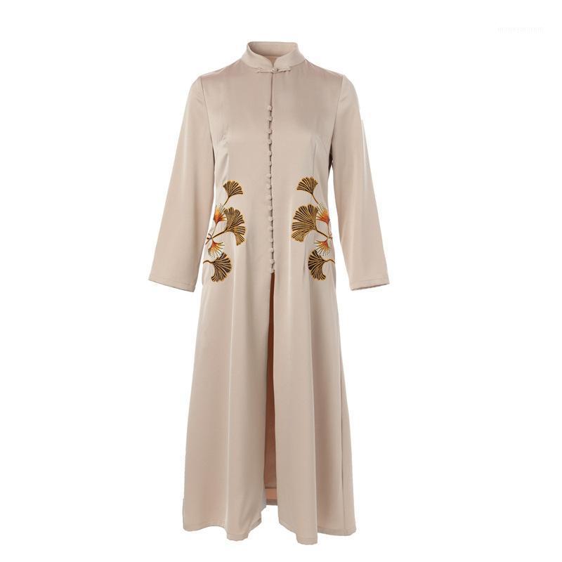 

2020 Autumn Fashion Long Coat Trench Plus Size XXL Women Exquisite Embroidery Single Breasted Long Sleeve Vintage Overcoats Red1, Red