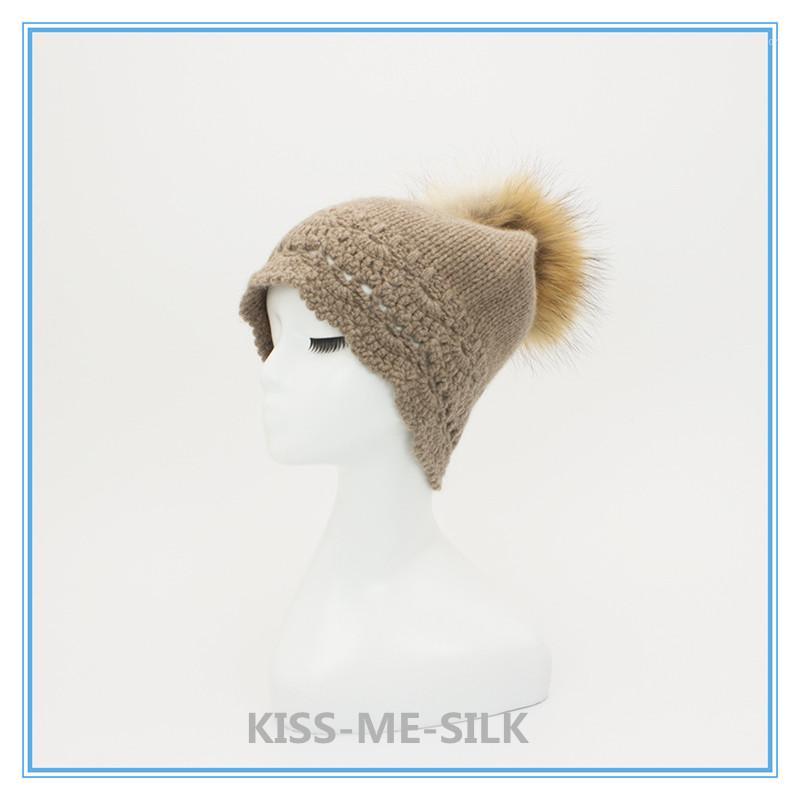 

KMS Autumn winter new ladies wool ball knitted hand crochet cashmere hat for Girl Lady Woman1, White