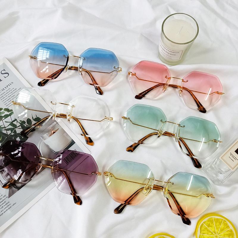 

Luxury Rimless Sunglasses Women Brand Designer Summer Oversized Vintage Shades Sun Glasses For Women Female Lady Sunglass UV400