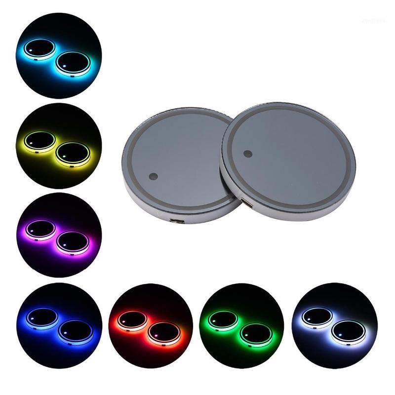 

2 Pcs LED Atmosphere Cool Lights Up Universal Led Car Cup Holder Pad Mat Light Cover Trim Colgante Decoration1
