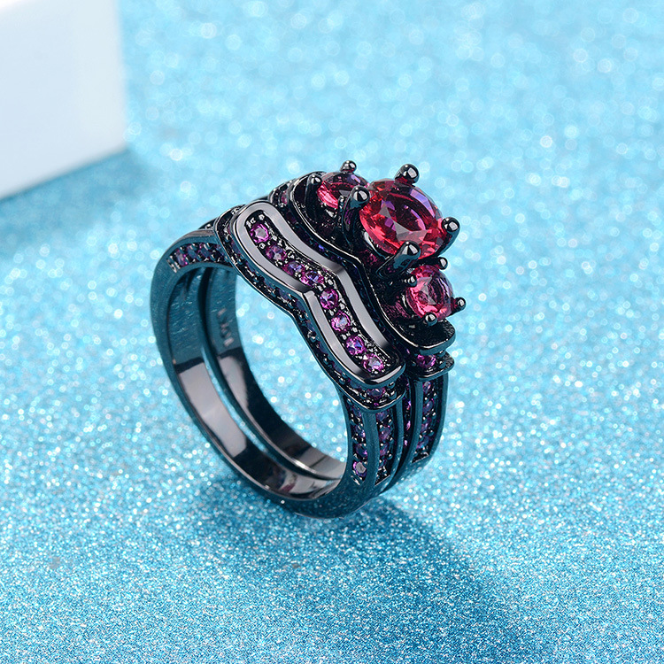 

Popular black gold ring set, hot-selling pair ring in Europe and America, bracelet, hot style, fashion trend, retro