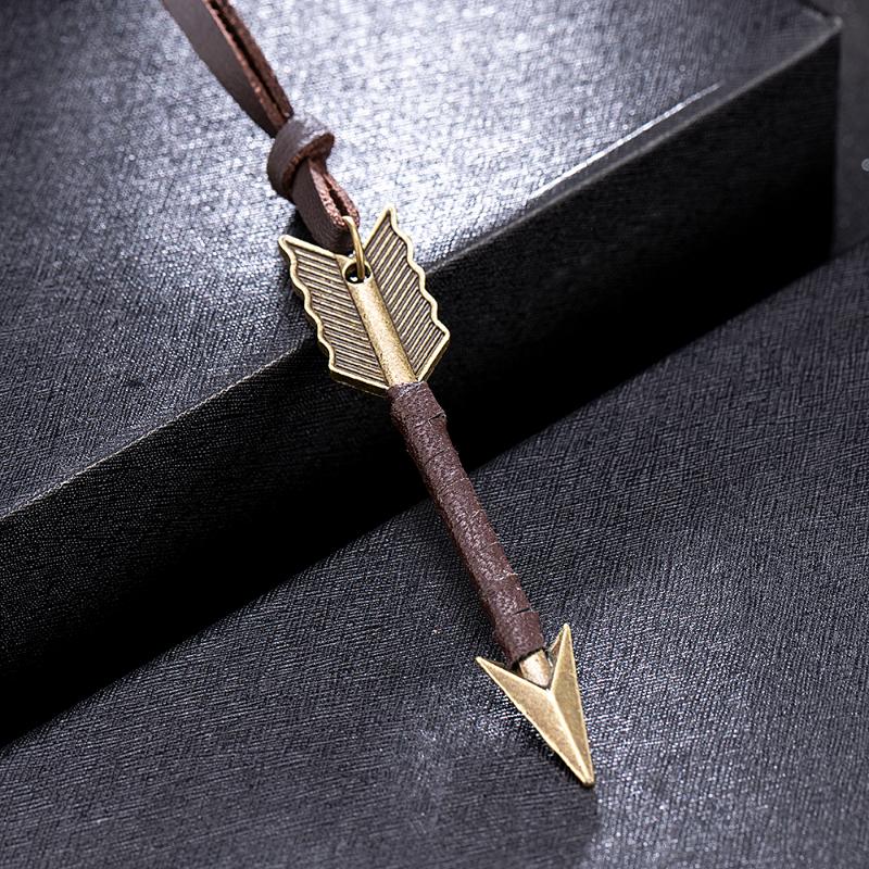 

Men Vintage Leather Wild Arrow Punk Necklaces Alloy Pendants Personality Body Choker Chain Jewelry Gift