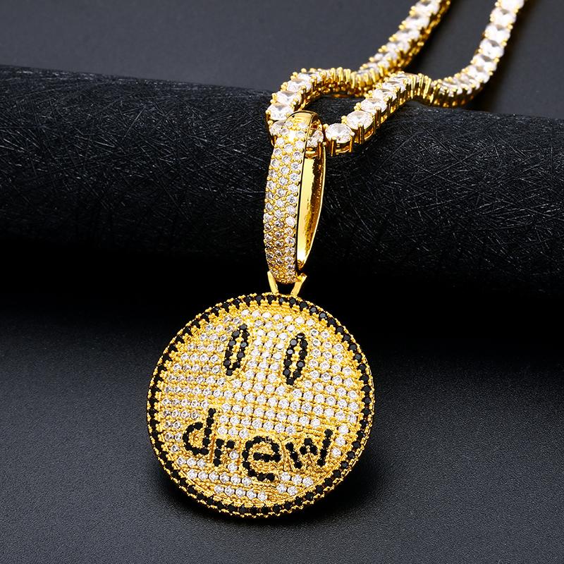 

Drew Round Smiling Face Pendant Necklace Men Hip Hop Jewelry Micro Pave Colorful Zircon Lovers Iced Out Cubic Zirconia Pendant