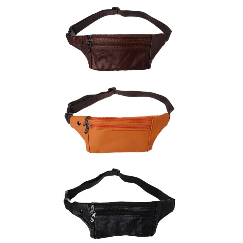 

THINKTHENDO Genuine Leather Men Belt Pouch Fanny Pack Waist Purse Clutch Bag cashier, Yellow