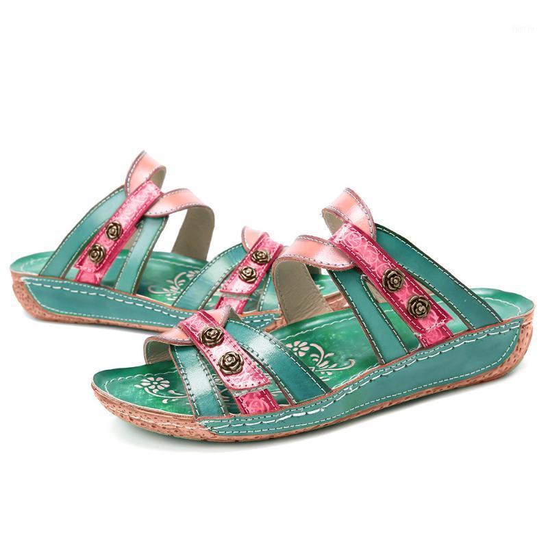 

Summer Retro Ethnic Wind Slippers Fashion Stitching Design Sense Casual Shoes Outdoor Slippers #YL101, Green