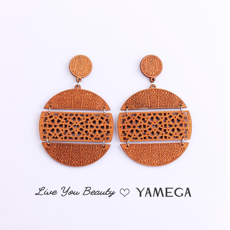 

YAMEGA Vintage Wooden Earrings Popular Long Hollow Personality Style Fashion Drop Pom Pom Earring Boho Jewelry For Woman Gifts