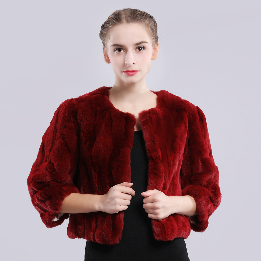 

2020 Hot sale Autumn genuine winter short fashion female leather jacket rex rabbit fur coat, Black