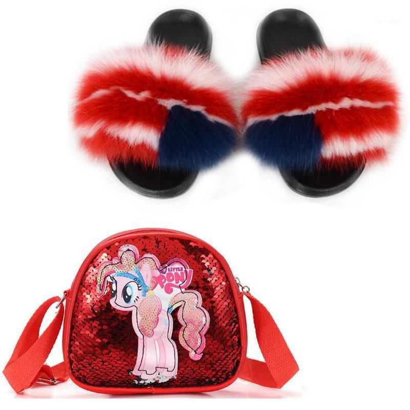 

Baby Girls Fur Slides Bling Sequin Bag Furry Flat Slippers Lovely Shoes Bag Set Fluffy Fur Sandals Cartoon Kids Plush Shoes1, As pic shows
