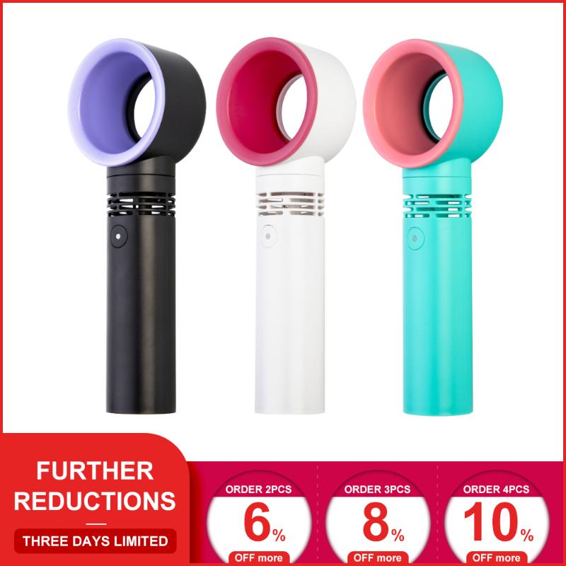 

Portable Fan USB Rechargeable Portable Bladeless Fan Handheld Mini Cooler No Leaf Handy With 3 Speed Level LED Indicato