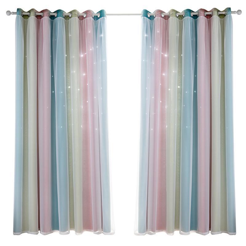 

Out Romantic Gradient Extra Long Polyester Double Layer Easy Install Star Curtains Window Blackout Home Grommet1, Green