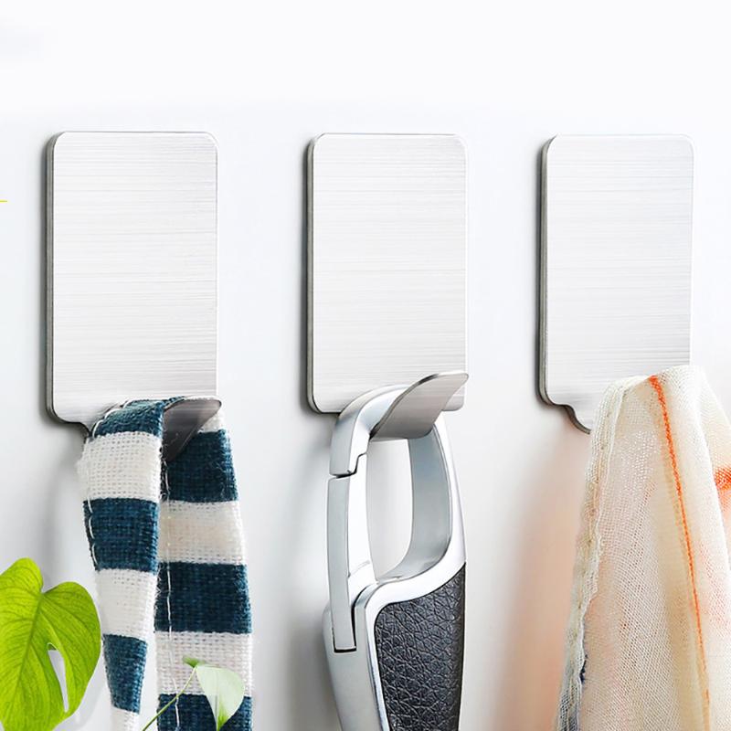 

8Pcs/Set Bathroom Kitchen Self-Adhesive Hooks Towel And Robe Small Sundries Brushed Stainless Steel Super Sticky Seamless Hook
