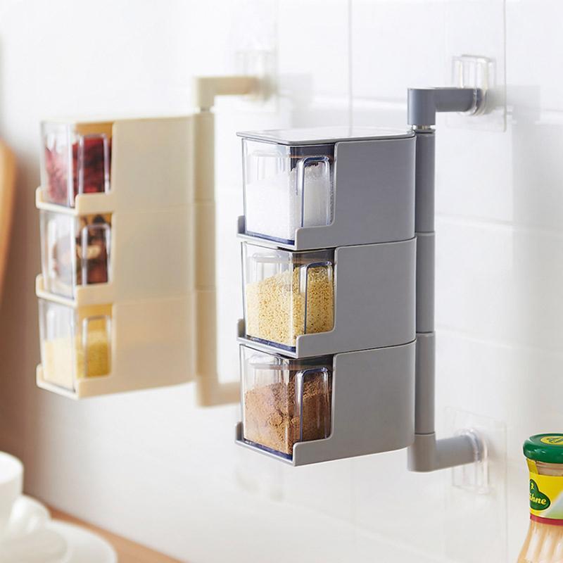 

Vintage Clear Acrylic Rotatable Kitchen Spice Storage Container Rack Wall Plastic Transparent Set Spice Jar For1