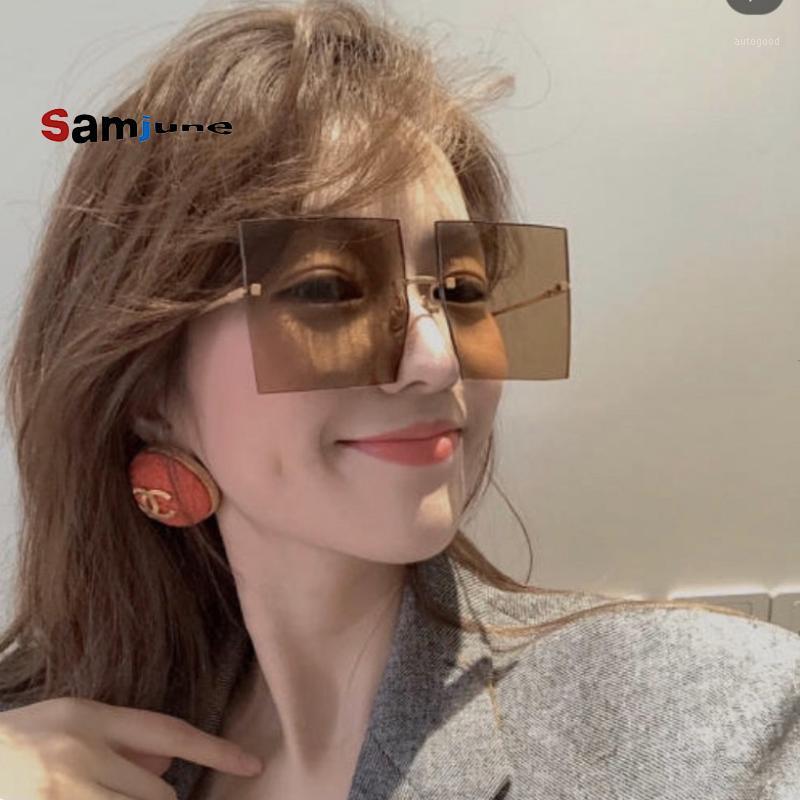 

Sunglasses Samjune Luxury Oversized Rimless Square Women Trendy Fashion Ladies Retro Glasses Sexy Red Brown Tinted Color Lens1