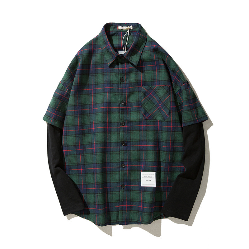 

2021 New Japan Style Brand Casual Plaid Long Sleeves Shirt for Men Spring Autumn Green Red Clothing V87n, 709 1