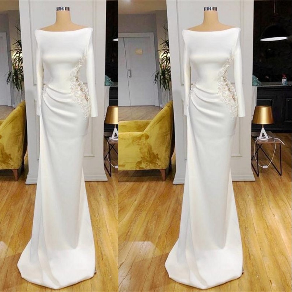 

2021 New Elegant Bateau Neck Mermaid Evening Dresses Wear Lace Appliques Beaded 3D Flower Formal Long Sleeves Prom Dress vestidos de fiesta, Dark navy