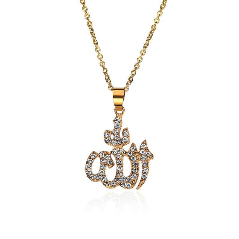 

Arabic Muslim Womens Gold Rhinestone Islamic God Pendant Necklace For Women Jewelry
