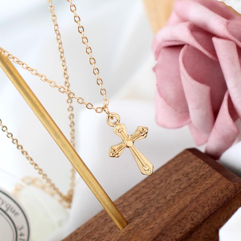 

Hot Selling Simple Gold Cross Pendant Necklace Long Chain Rosary Madonna Coin Necklaces Pendants Religious Jewelr