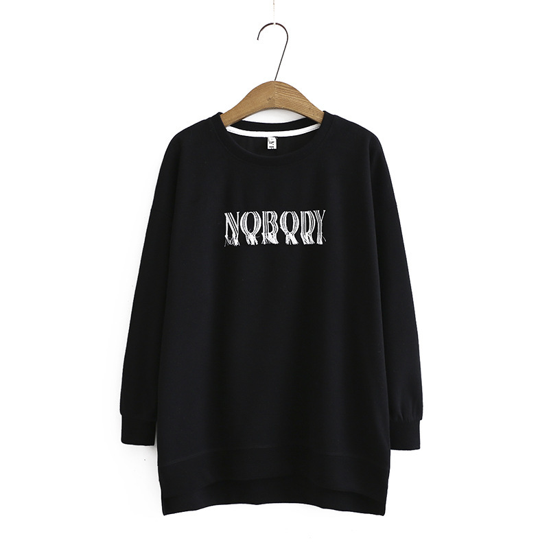 

Female Plus Autumn Hoodies Size Big Letter No One Embroidered Pullovers Complete Cotton Outerwear Lmga, Black