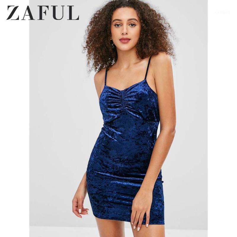 

ZAFUL Velvet Cami Mini Dress For Women Sleeveless Spaghetti Strap Solid Color Mini Bodycon Brief Style Club Sexy Night Out1, Cobalt blue