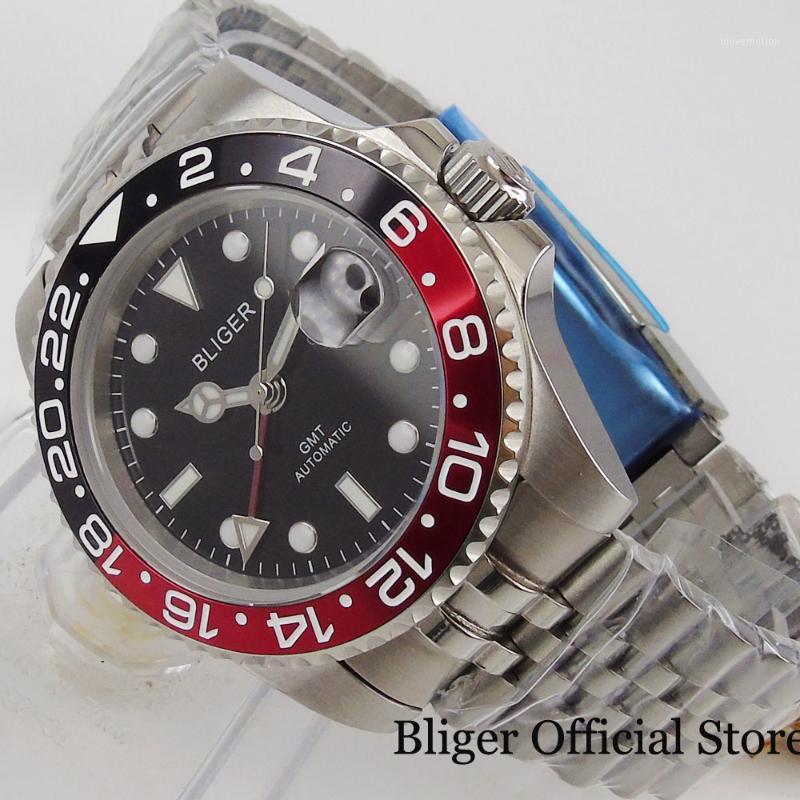

BLIGER Brand Hot GMT Men Watch Sapphire Glass Mental Strap Date Window Black Dial MINGZHU 3804 Automatic Movement1