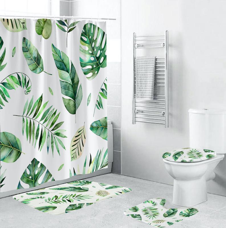 

Green Tropical Plants Shower Curtains Bathroom Polyester Waterproof Shower Curtain Leaves Printing Curtains for Bathroom