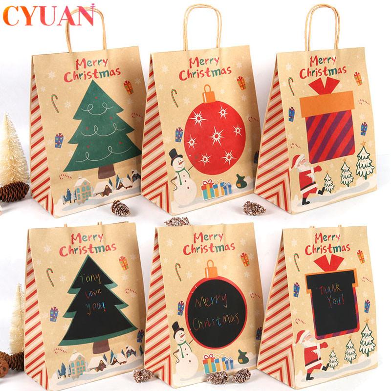 

3pcs Merry Christmas Gift Bags Kraft Paper Bag With Handle Xmas Party Favors Box DIY Writing Christmas Tree Bag Xmas Gifts Noel