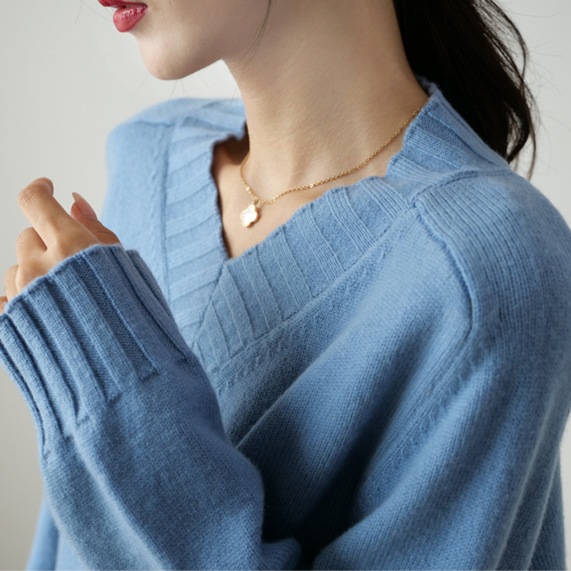 

2021 High quality Vneck Blouses Loose-style 100% Knitted Sweaters Sale Hot New Fashion Long Women's Jumpers Wool 2XYD, Picture 2