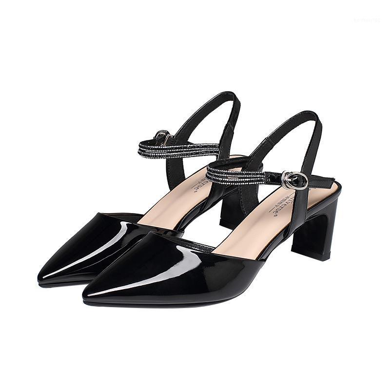 

K090 Universe Latest New Arrivals 2021 Square High Heels Shoes For Women Sandals Pointed Toe Elegant Ladies Footwear1, Black