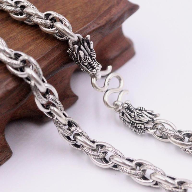 

Pure 925 Sterling Silver Necklace Width 7.5mm New Double Rolo Link Chain Dragon Head Butten 21.65"L, 23.62"L 25.59"L For Man1