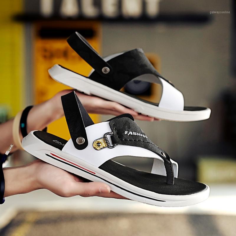 

2020 Men's Summer Genuine Leather Flip-Flops Slippers Beach Sandals Casual Shoes Moccasins Men Sandals Summer1, Black