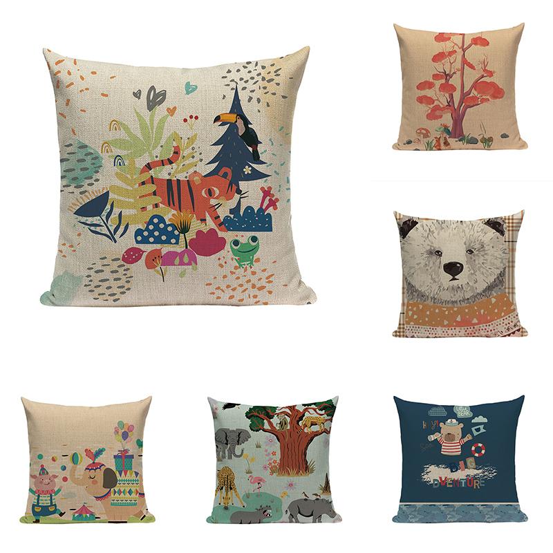 

Cartoon Animals Cushions Cover Elephant Couch Pillow Cases Linen Animal Cushion Case Car Decor for Home Pillow Covers 45-45, Colour 07