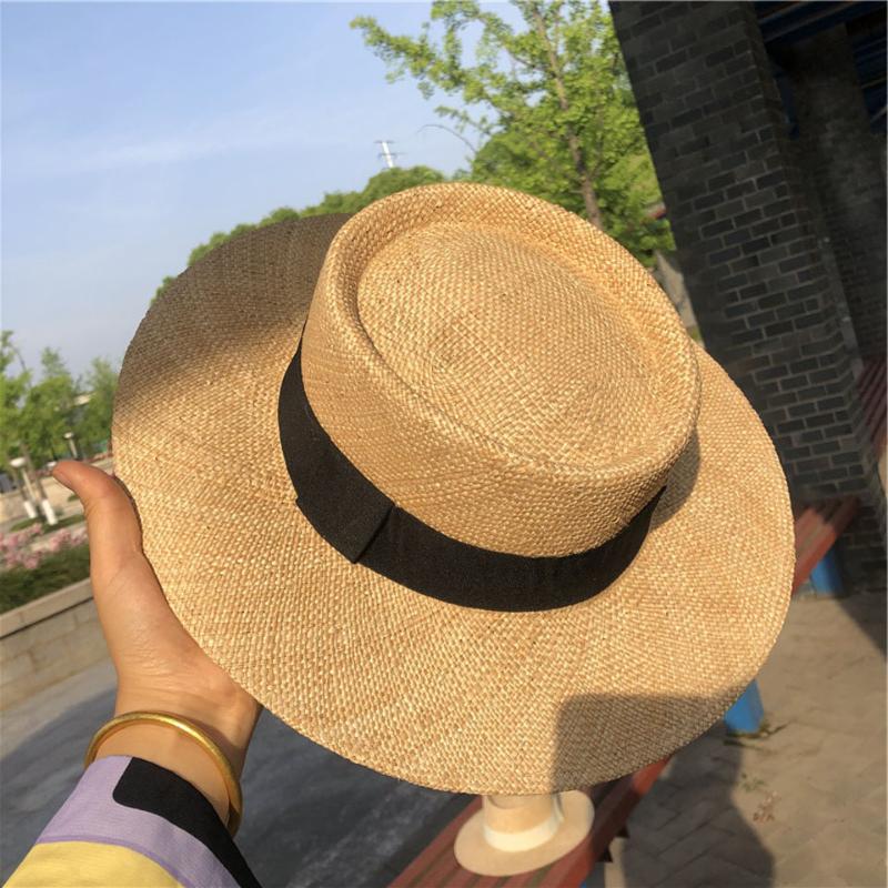 

Women Summer Natural Straw Beach Hat Visor Cap Handmade Fedoras With Ribbon Panama Jazz Hat High Quality Treasure Straw, F100-31