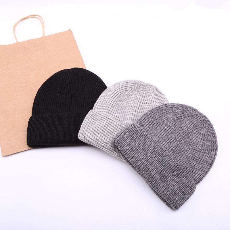 

New Autumn Winter Solid Color Real Cashmere Beanies for Woman Cashmere Unisex Warm Knitted Hat Wrap Head Cold Roll Edge Wool Cap, Style2 light grey