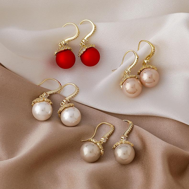 

2021 Korean New Classic Micro Pave Zircon Pearl Ball Drop Earrings For Women Fashion Bijoux Party Elegant Pendientes Brincos