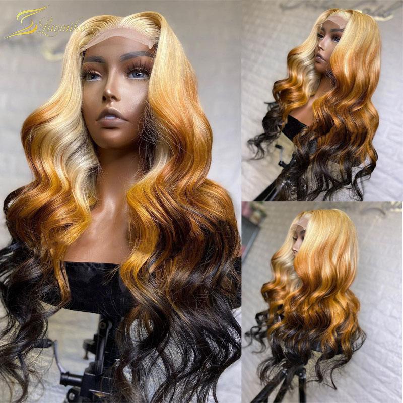 

HD Transparent Ombre 613 Honey Blonde Lace Frontal Wig Preplucked Body Wave Colored Human Hair Wigs For Black Women Full Density, As pic