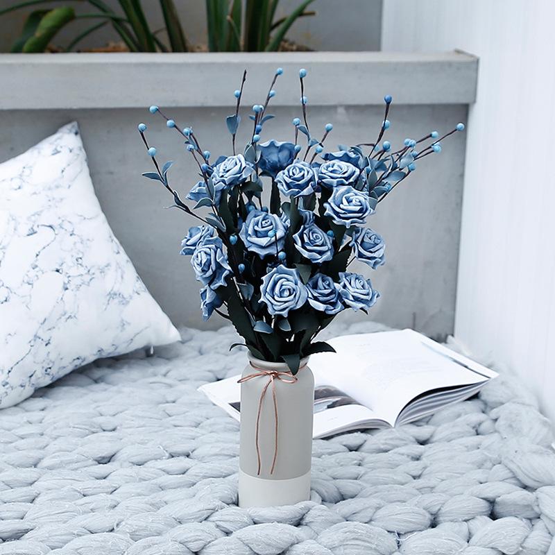

PE Retro Simulation Flower 3 Heads European Rose Artificial Flower Ornaments New Scented Flowers Hot Home Decoration Fake, 8pcs