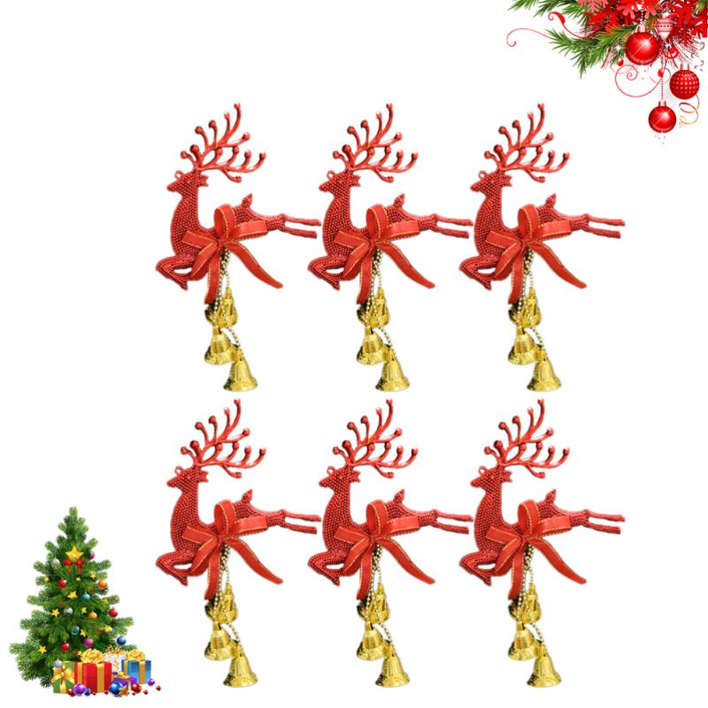 

6pcs Electroplated Christmas Hanging Ornaments Hollow Deer Reindeer Bell Design Embellishments (Red