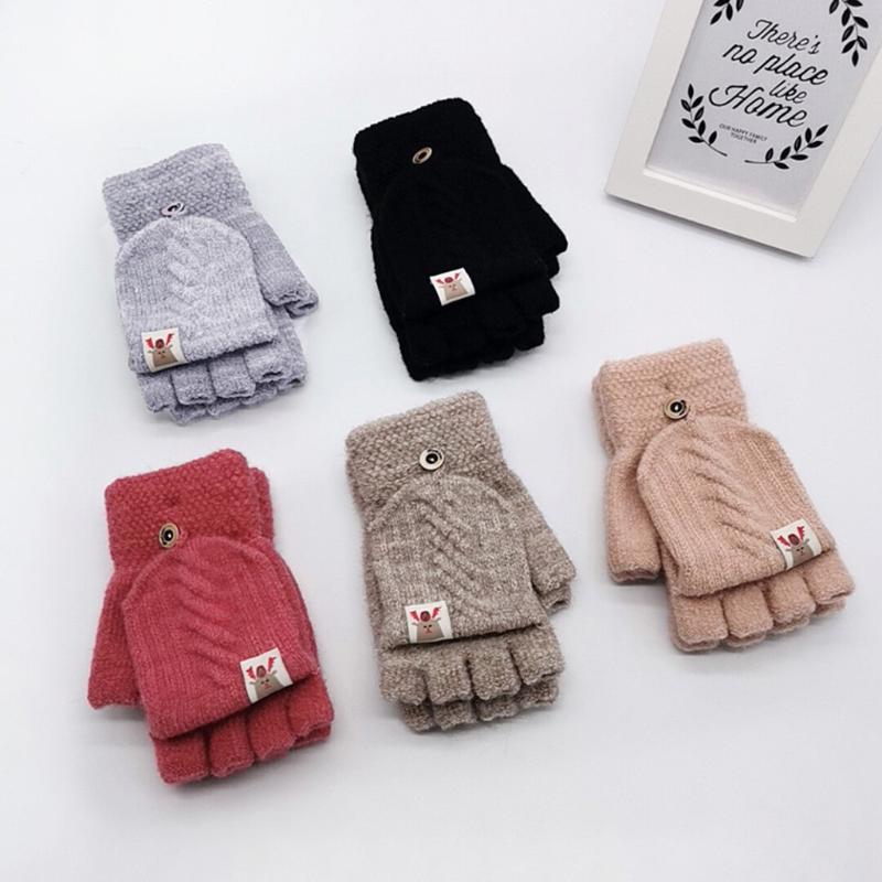 

Hot Sale1 Pair Fashion Children Kids Men Women Winter Keep Warm Sweet Knitted Convertible Flip Top Fingerless Mittens Gloves, Pink