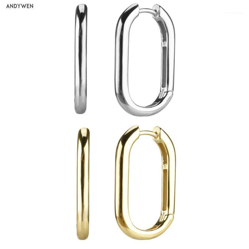 

ANDYWEN 925 Sterling Silver Gold 25mm Big Oval Hoops Square Women Plain Large Loops Circle Luxury Fashion European Jewelry1