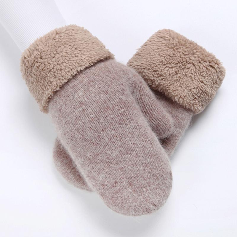 

Winter Women Wool Gloves Fashion Plus Cashmere Thickening Warm Full Finger Mittens Girls Solid Color All Fingers Guantes