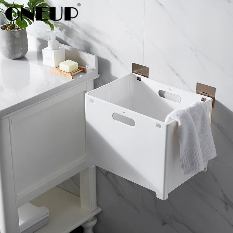 

ONEUP Suction Cup Hanging Hamper Dirty Clothes Storage Basket Plastic Large Folding Laundry Basket Laundry Organizer Free Punch